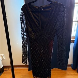 Vince Camuto Black Geometric Sequin Dress